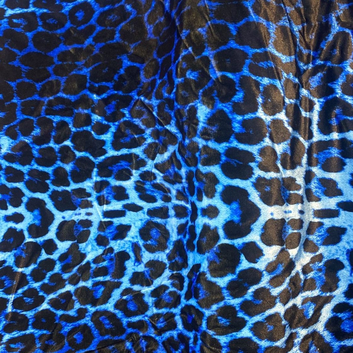 Blue Leopard Jersey Fabric | Animal Print Stretchy Scuba