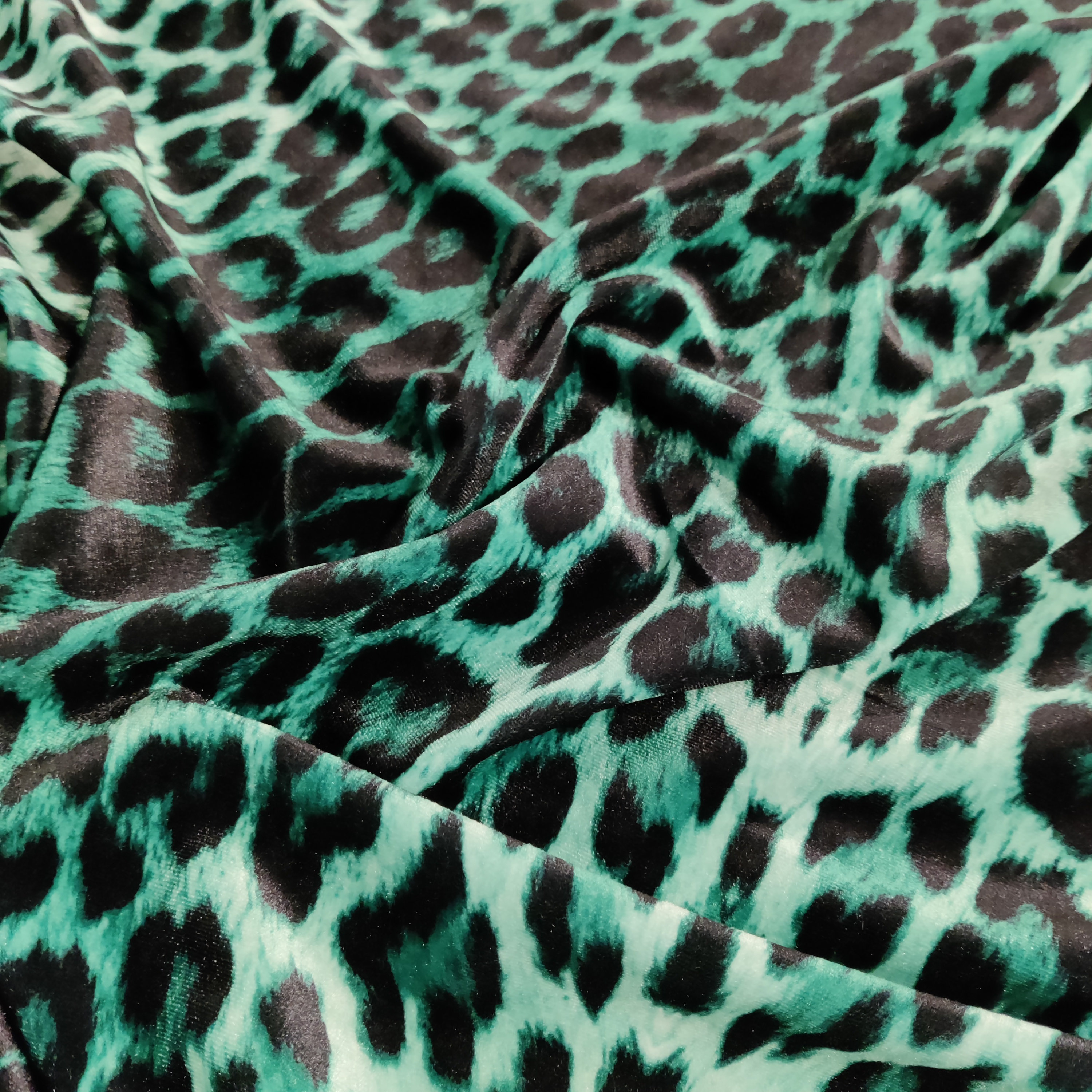 『 Green Leopard fam 』by Zuberi 30*40cm Green Leopard Jersey Fabric | Animal Print Stretchy Scuba