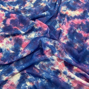 FS676 Blue Tie Dye on High Quality Dress Making Jersey Stretchy Thin Viscose Jersey Fabric - Sold Per Metre
