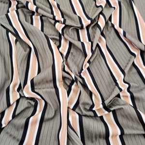 FS584 Khaki Stripe Print Loungewear Rib High Quality Jersey Stretchy Fabric - (Sold Per Metre)