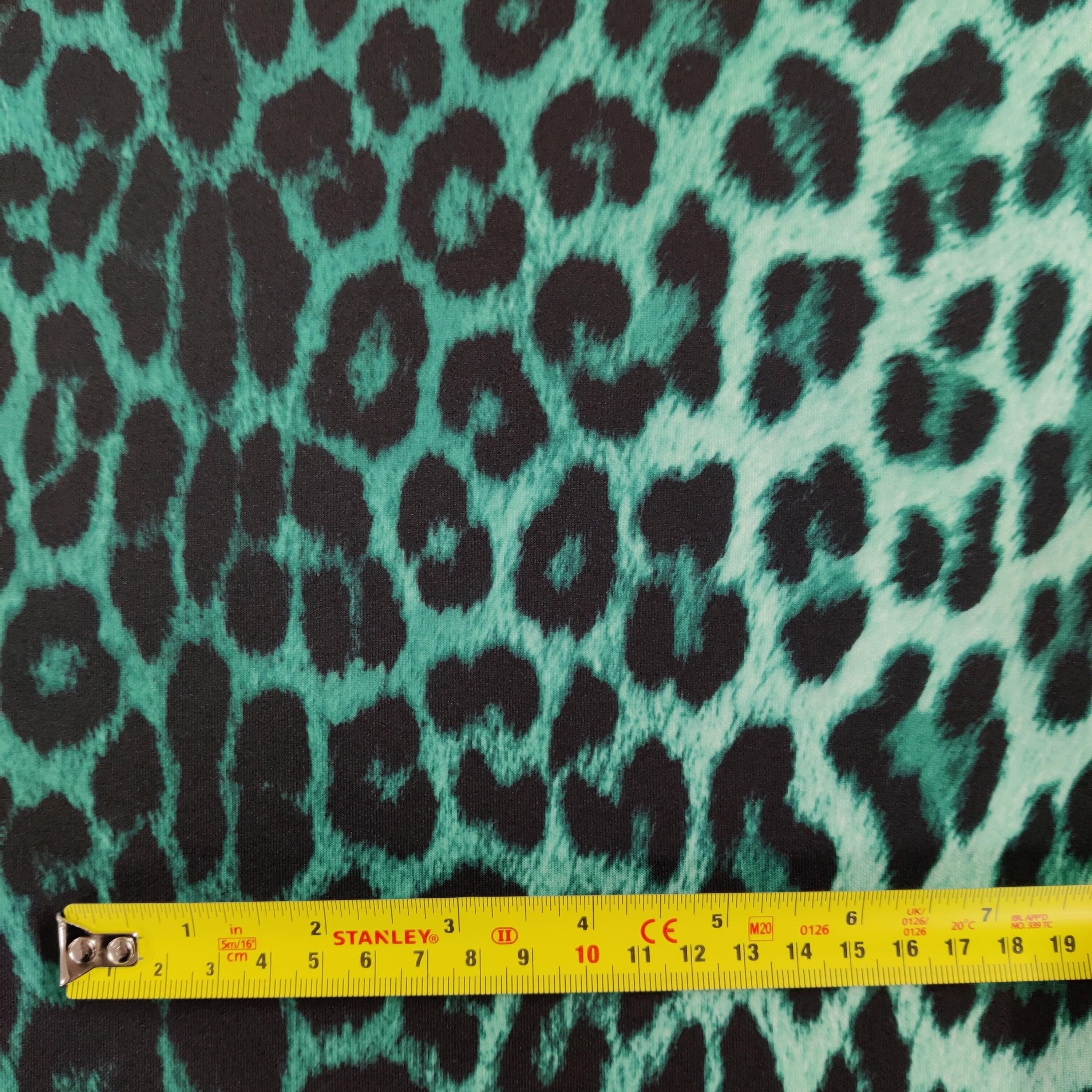 Green Leopard Jersey Fabric | Animal Print Stretchy Scuba