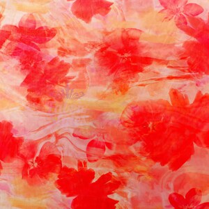 Orange Floral Power Mesh Fabric | Lightweight 90gsm 4-Way Stretch Net 160cm Wide