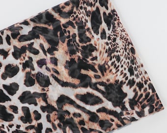 Leopard Power Mesh Fabric – Brown Animal Print 90gsm | 4-Way Stretch Net | 160cm Wide | Sheer Breathable Fabric for Dancewear, Lingerie