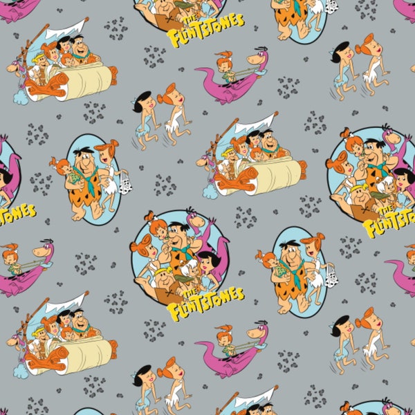 FS802 The Flintstones Cotton Fabric Grey Fabric Design Craft Quilting Upholstery Fabric By The Metre