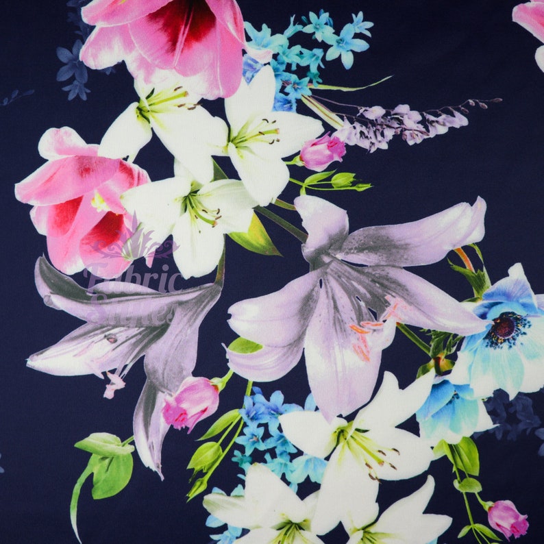 FS577_2 Navy Tulie Floral Print on High Quality Dress Making - Etsy UK