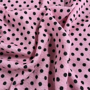 FS911 Pink Spots Print Jersey Dress Making Waffle Stretch Fabric - (Sold Per Metre)