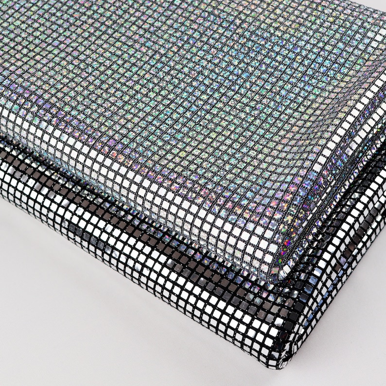 Silver Holographic Square Sequin Stretch Lurex Fabric, Mirror Ball Fabric, Disco Fabric, Dance Costume Fabric, Festival Fabric image 6