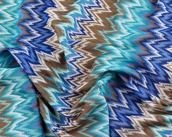 Zigzag Chevron Knit Stretch Fabric Print on High Quality Dress Making Jersey Material - (Sold Per Metre)