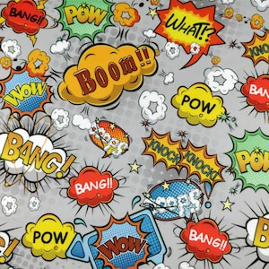 Comic Print Fabric | Grey Bubble Novelty- Boom Bang Pow | Jersey Scuba Stretch Fabric | Sold Per Metre | FS161_4