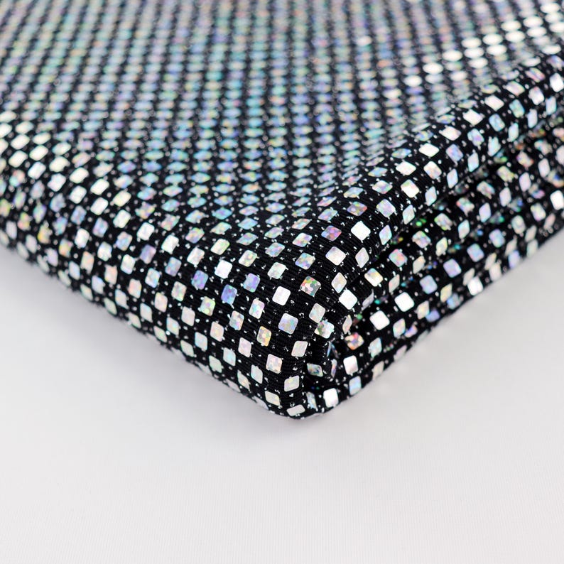 Silver Holographic Square Sequin Stretch Lurex Fabric, Mirror Ball Fabric, Disco Fabric, Dance Costume Fabric, Festival Fabric image 18
