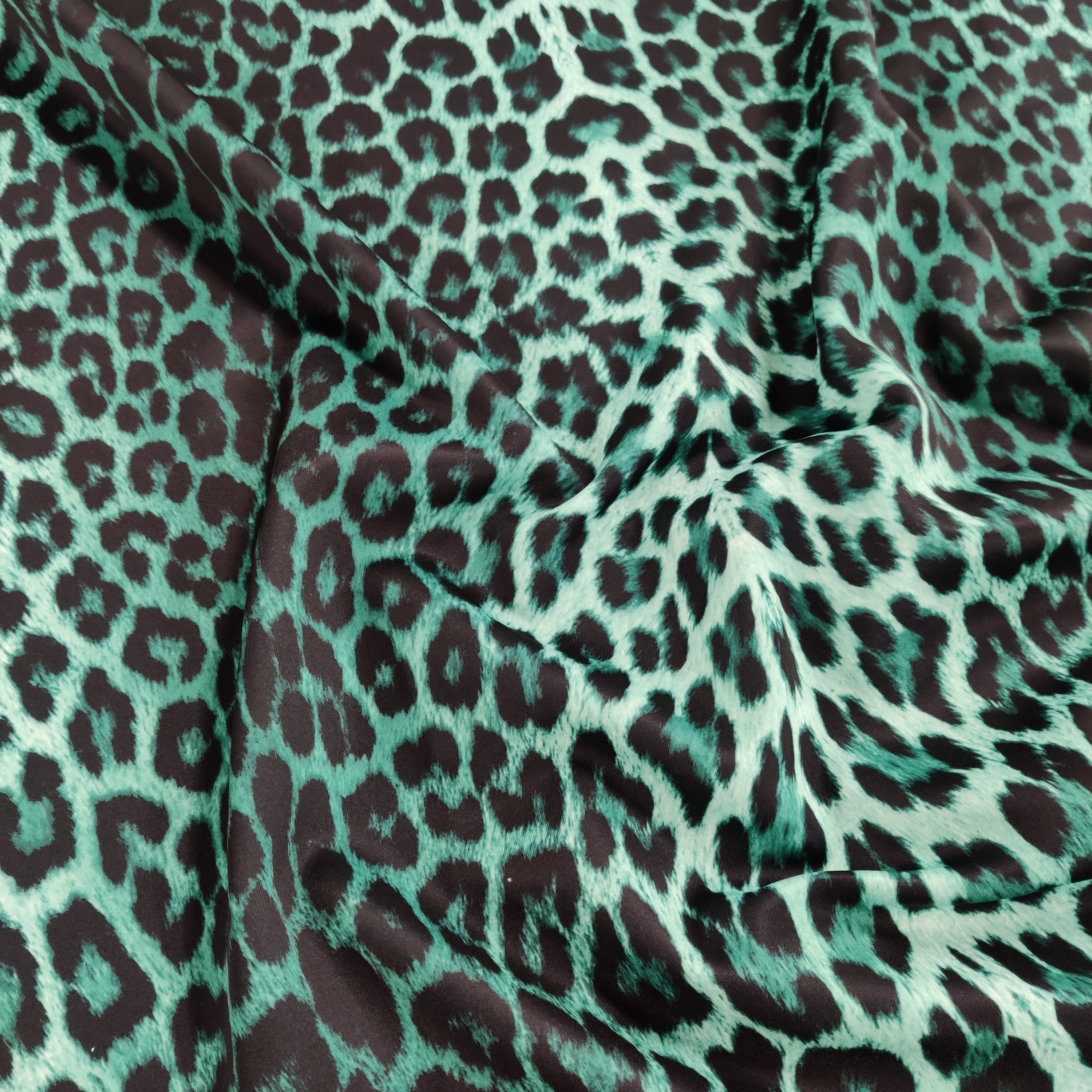 Green Leopard Jersey Fabric | Animal Print Stretchy Scuba Green Leopard Jersey Fabric | Animal Print Stretchy Scuba