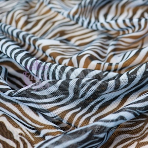 Blue Zebra Powermesh Fabric Animal Print Net Stretch 4 Way Sheer Swimwear Lining Lingerie Bra Fabric Sold by the Metre FS961