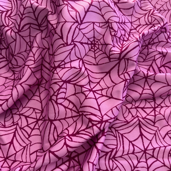 FS1230 Pink Spiderweb Print on High Quality Dress Making Jersey Stretchy Scuba Knit Fabric - (Sold Per Metre)
