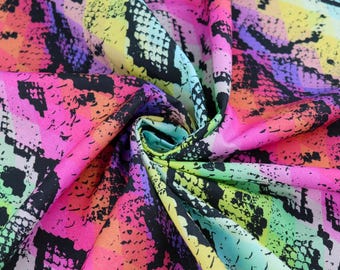 Katoenen stof regenboogslang | Lichtgewicht 115 gsm, 146 cm breed | 0,4 meter | Tie dye dierenprint