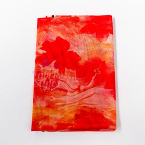 Orange Floral Power Mesh Fabric | Lightweight 90gsm 4-Way Stretch Net 160cm Wide
