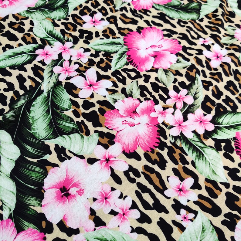 FS520 Tropical Floral Leopard Print on High Quality Dress Etsy