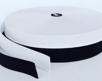 Elásticos planos com cordão de 38 mm / 1,5 pol. para artesanato | Preto e branco | Vendido por metro
