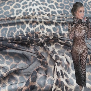 Leopard Power Mesh Fabric | Animal Print Stretchy Sparkle | Polyester Stretch Fabric | Brown Red Blue Green Lilac (FS005)