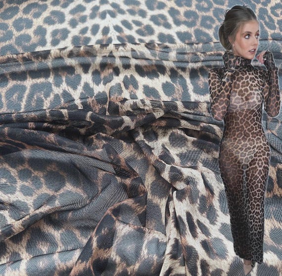 Leopard Print Power Mesh Fabric, Sheer Stretch Animal, Lightweight Dress & Lingerie Fabric, Breathable Mesh by the Metre in Blue Red Green