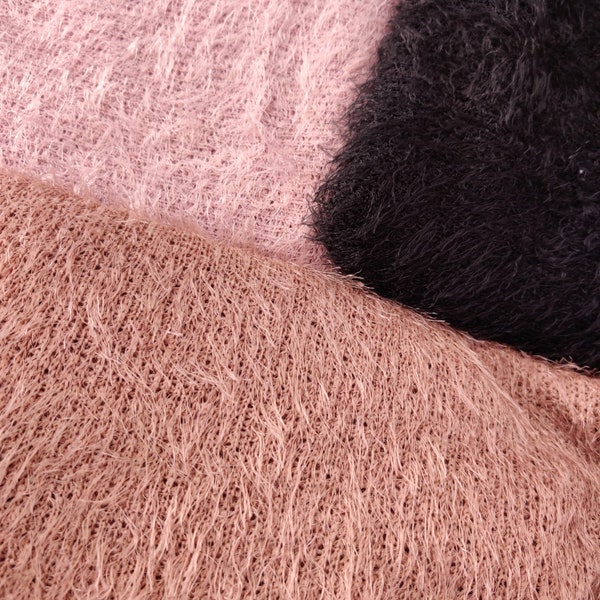 FS621 Black Camel Rose Pink Soft Furry Fabric Jersey Stretch Eyelash Polyeste Fabric - Sold Per Metre
