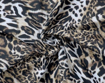 Mixed Animal Print Fabric, Leopard Print, Safari Animal Pattern Fabric, Stretch Jersey Dress Fabric by the Metre
