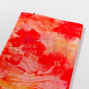 Orange Floral Power Mesh Fabric | Lightweight 90gsm 4-Way Stretch Net 160cm Wide