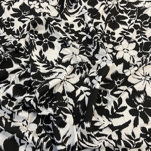 Monochrome Floral Flower on High Quality Dress Making Jersey Stretchy Thin Viscose Jersey Fabric - Sold Per Metre