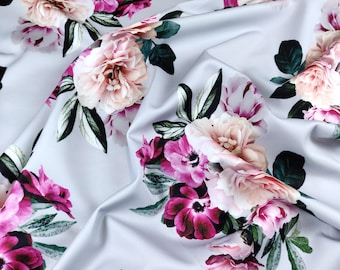 Tela elástica de jersey de licra con estampado floral y base gris Beauty Asper / Por metro / FS382