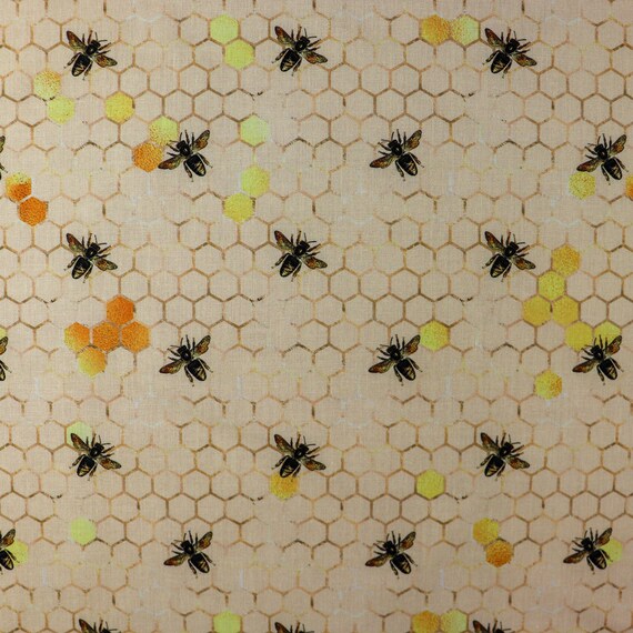QT Fabrics | Sweet As Honey Bee Toss Bees Honeycomb 29445 E | Per Half Yard