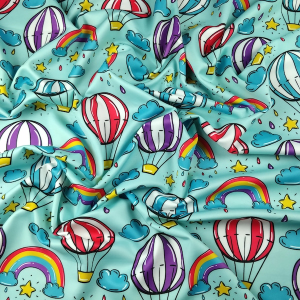 FS256 Kirmes Heißluftballon Sternschnuppen Regenbogen Druck auf Premium Jersey Stretch-Scuba-Stoff - (Meterware)