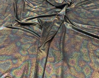 Holographic Rainbow Foil Jersey Fabric, Soft All Way Stretch Spandex for Swimwear, Dancewear, Sportswear, Costumes and Party Outfits