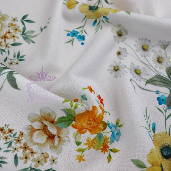 FS944 Maddie May Floral Flower Print on High Quality Dress Making Jersey Stretchy Scuba Crepe Knit Fabric - (Sold Per Metre)