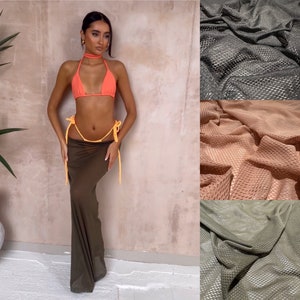 FS1198 Plain Fishnet Mesh Fabric Black Olive Salmon Pink Fabric High Quality Stretch Dressmaking Fabric - (Sold Per Metre)