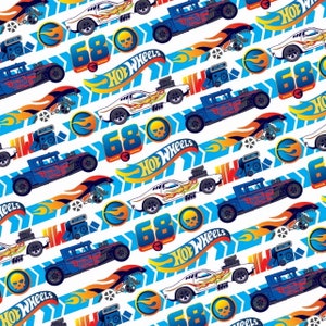 FS1189 Hot Wheels Challenge Akzeptiert Rennwagen & Abzeichen Baumwollstoff Handwerk Quilten Polsterstoff Meterware