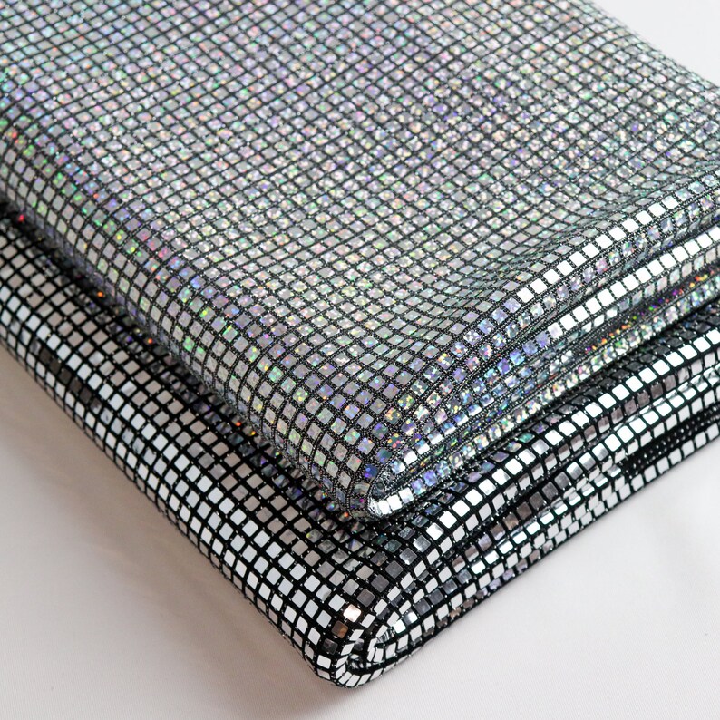 Silver Holographic Square Sequin Stretch Lurex Fabric, Mirror Ball Fabric, Disco Fabric, Dance Costume Fabric, Festival Fabric image 3