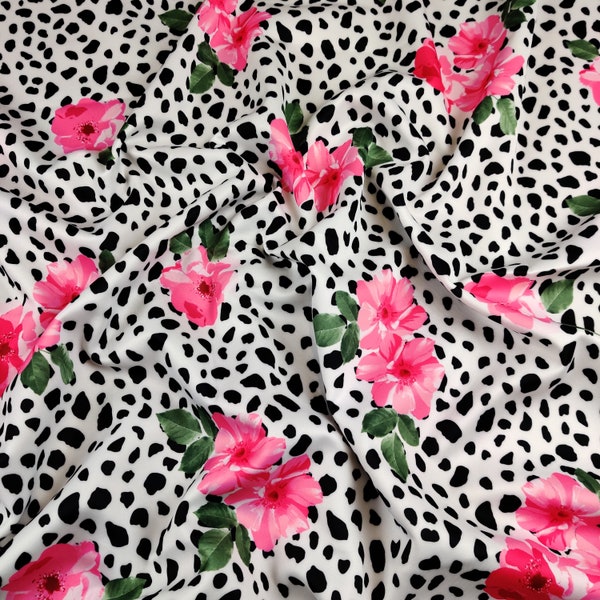FS440 Floral Flower Print on High Quality Dress Making Jersey Stretchy Scuba Fabric - (Sold Per Metre)