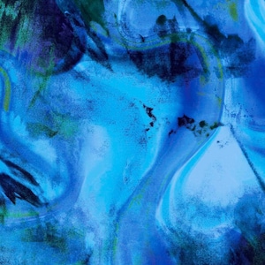 May include: Abstract watercolour painting in shades of blue and green with swirling patterns and textures.