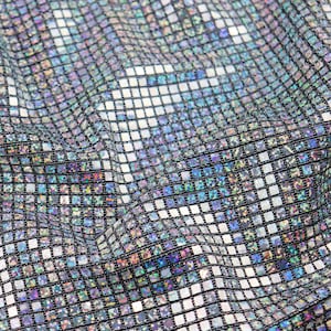 Silver Holographic Square Sequin Stretch Lurex Fabric, Mirror Ball Fabric, Disco Fabric, Dance Costume Fabric, Festival Fabric Silver