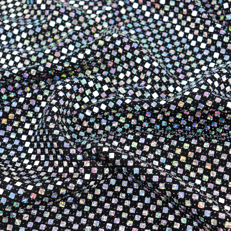 Silver Holographic Square Sequin Stretch Lurex Fabric, Mirror Ball Fabric, Disco Fabric, Dance Costume Fabric, Festival Fabric image 16