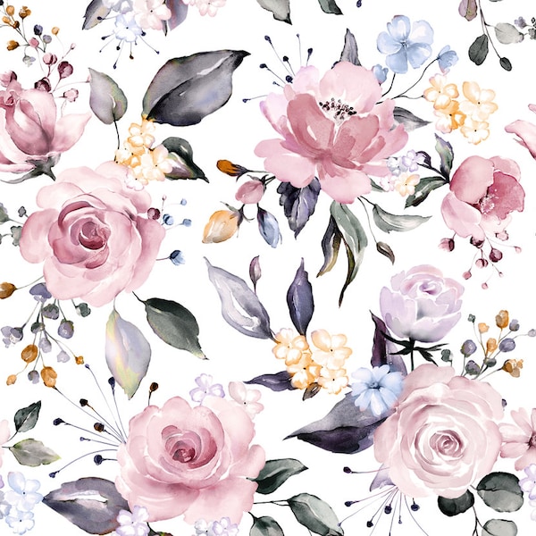 FS999 Botanic Floral Flowers White & Navy Print on High Quality Dress Making Jersey Stretchy Scuba Knit Fabric - (Sold Per Metre)