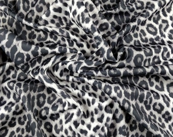 Black Leopard Jersey Fabric | Animal Print Stretchy Scuba & Velvet | Polyester Spandex Fabric | Monochrome White Silver (FS005_4)