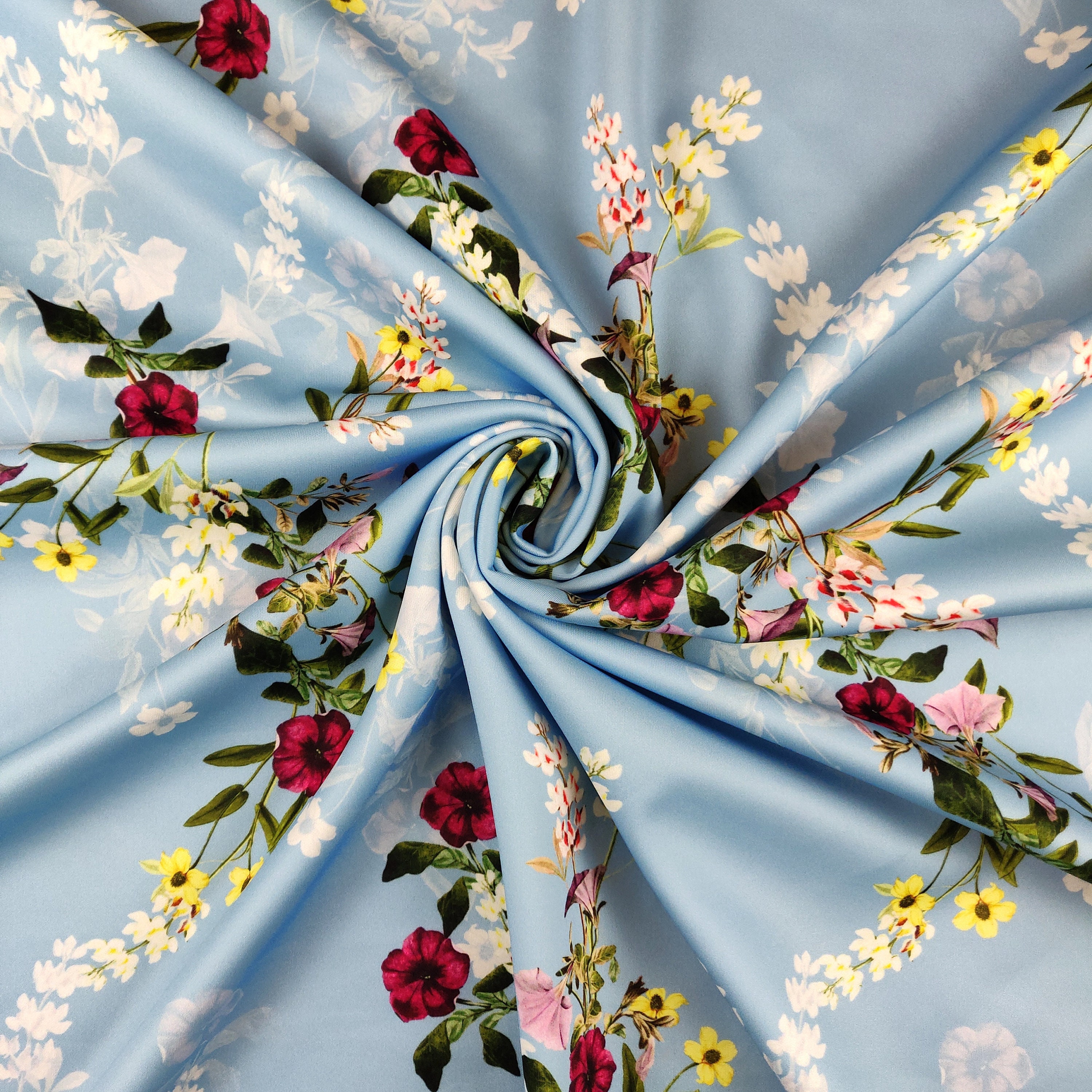 FS398 Light Blue Floral Print on High Quality Dress Making | Etsy