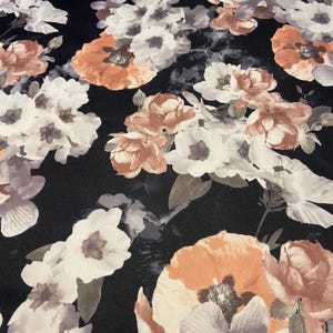 Floral Jersey Fabric - Scuba 2 way stretch | Large Orange Flowers | 147cm width - 240gsm | Dress, Skirts, Leggings, Dancewear