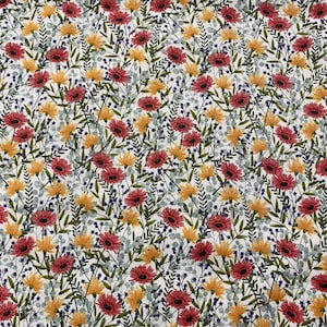 Poppy Field Cotton Fabric | 100% Cotton | Summer Floral Fabric | Craft Quilting Upholstery Fabric | Sold Per Half Metre [FS864]