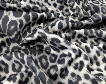 Leopard Print Jersey Stretchy Scuba Fabric - Silver Grey Dark Fade - Animal Print (Per Metre)