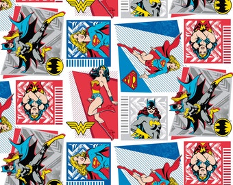 Tela de algodón de superhéroes de DC / Heroínas apiladas, estampado original, tela de algodón para acolchado, diseño artesanal, tapicería por metro