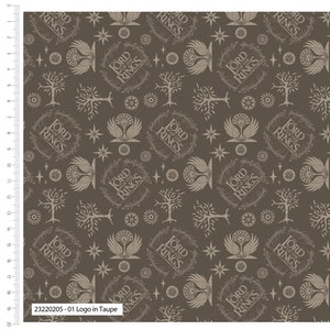 FS982_2 Lord The Of The Rings Logo en Taupe Cotton Fabric Design Craft Quilting Tissu d’ameublement By The Metre