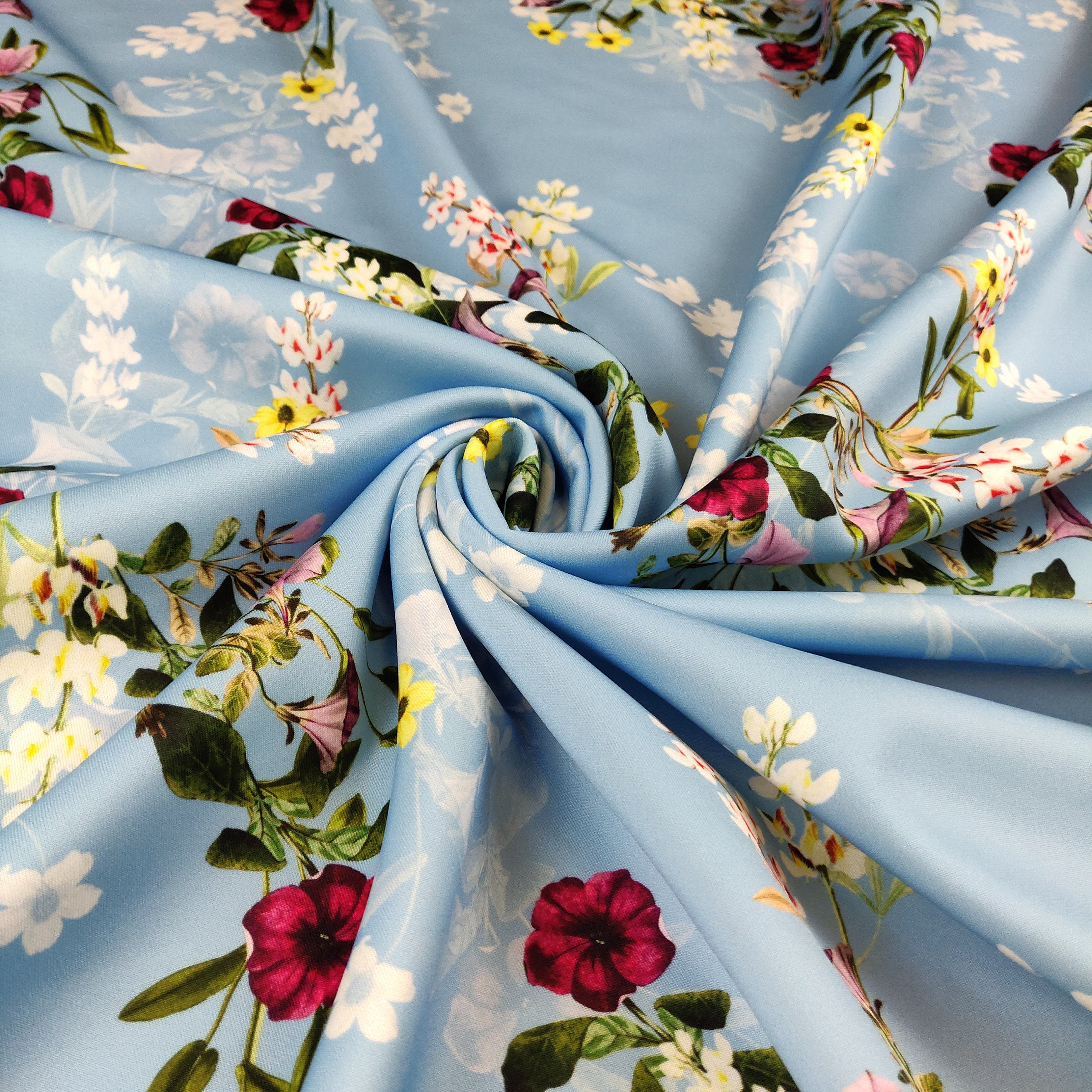FS398 Light Blue Floral Print on High Quality Dress Making - Etsy