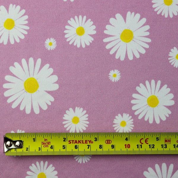 Pink Daisy Jersey Fabric | Flower Print On 4 way Stretch Spandex Soft Swimwear Sportswear Fabric | Sold Per Metre (FS701)