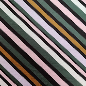 Stripe Jersey Fabric | Lightweight Spun Polyester Spandex – Diagonal | 2-Way Stretch Thin Knit for Dresses, Tops, Loungewear, Crafting